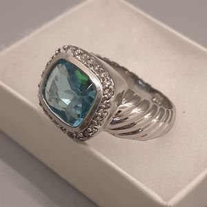 Aquamarine and CZ 925 sterling silver statement ring size 9